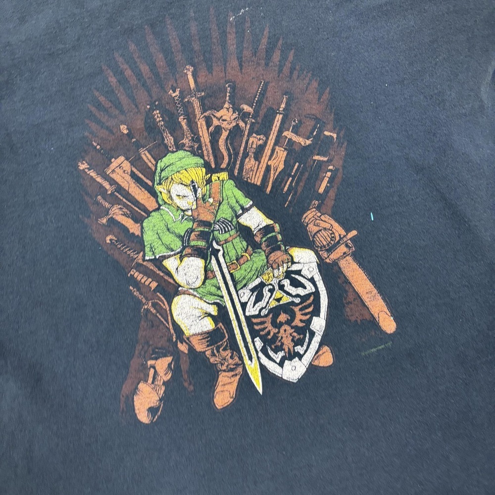 Y2K Legend Of Zelda Link Throne Shirt Mens Large Black Graphic Tee T-Shirt